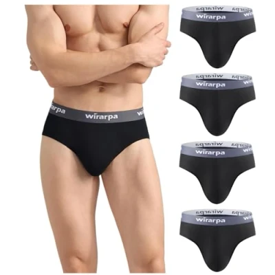 Image of wirarpa Men&#039;s Underwear Briefs Modal Underpants Soft Wide Waistband Basic No Fly 4 Pack Black Large