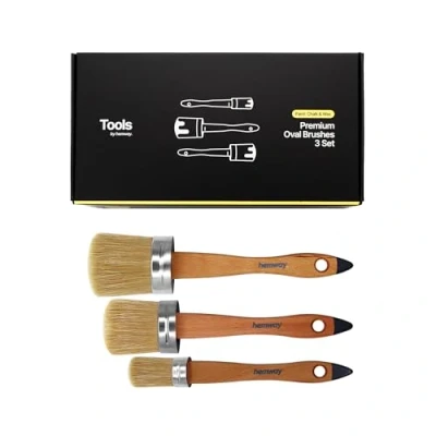 Image of Hemway Premium Handmade Oval Chalk &amp; Wax Paint Brushes for Furniture Painting, Upcycling, Shabby Chic, Based Paints, Waxing, Wood (Set of 3)