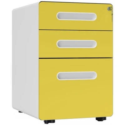 Image of Vinsetto Lockable File Cabinet with 3 Drawers, Vertical Office Drawer for A4, Letter, Legal Size, Anti tilt Design, Pre Assembled Body, Yellow