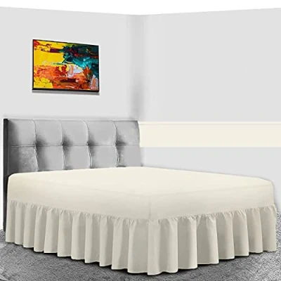Image of GC GAVENO CAVAILIA Luxurious Frilled Valance Sheet, Plain Dyed Non Iron Polycotton Bed Skirt Bedding, Double, Cream