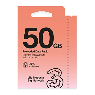 Image of Three Mobile 50GB data pay as you go SIM