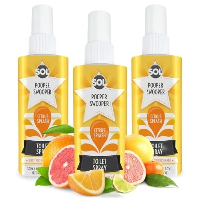 Image of 3pk x 60ml SOL Pooper Swooper Toilet Spray Citrus Splash Fragrance Odour Masking Air Fresheners Poop Cleaning Products