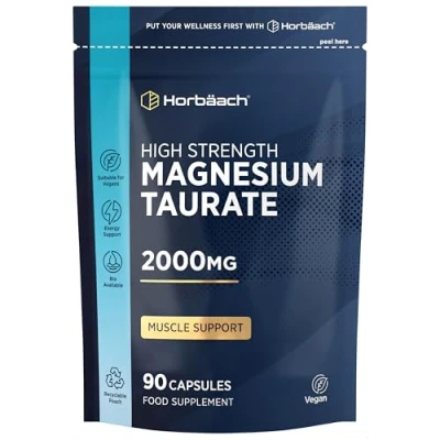 Image of Magnesium Taurate Supplement 2000mg Enhanced Absorption 90 Vegan Capsules for Men &amp; Women by Horbaach