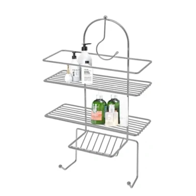 Image of Blue Canyon 2 Tier Hanging Shower Caddy With Hook &amp; Soap Dish, No Drill Bathroom Shelf, Non Rusting Storage Shelves, Accessory for Organisation Basket Organizer
