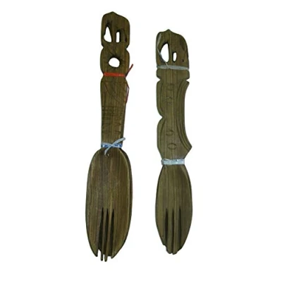 Image of The Friendly Trading Co Wooden Salad Servers Pair African Handcrafted Elephant Design 30 cm / 12 inch