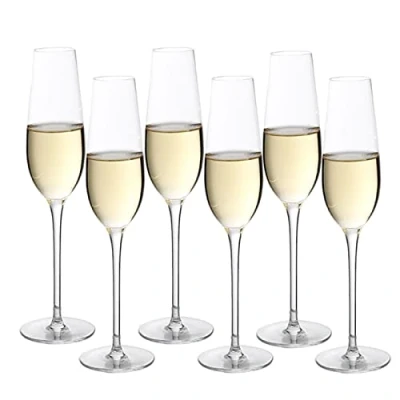 Image of HJXGQJM Champagne Goblet, Elegant Stemmed Wine Glasses, Cocktail Long Stem Crystal Perfect For Home, Restaurants And Parties,260ML, Red Glass Set Of 6 Glasses