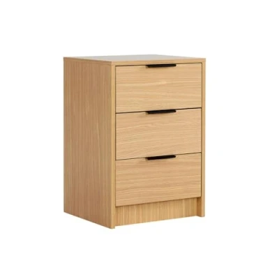 Image of Home Source Bedside Cabinet Nightstand, 3 Drawers, Engineered Wood, Oak Effect