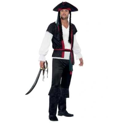 Image of Smiffys Aye Pirate Captain Costume, Black, XL Size 46 48