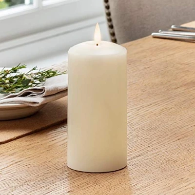Image of Lights4fun Set of 3 Large TruGlow® Pillar Candles Battery LED Flameless with Timer Real Ivory Wax 15cm