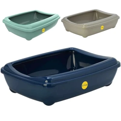 Image of Cat Centre Dark Blue Open Litter Tray With Rim Large 50cm Kitten Pet Toilet Plastic Loo Pan Box Anti Spillage Portable Rounded Corners Detachable Easy Cleaning No Spilling