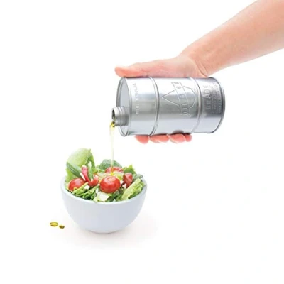 Image of Oil &amp; Co Olive Dispenser, Food Grade Cooking Container Fun Metal Tin Can Decorative Kitchen Storage Canister 400 ml, Silver