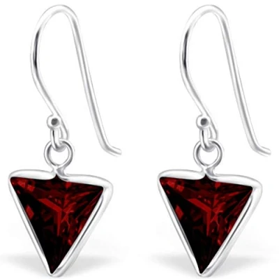 Image of The Goldmine Genuine 925 Sterling Silver Triangle Drop Hook Earrings with Red Garnet Cubic Zirconia January Birthstone, incl. FREE Presentation Box and UK delivery