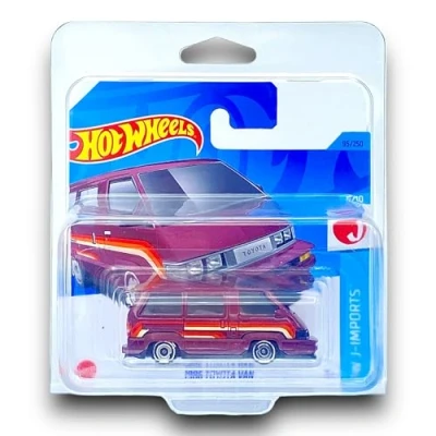 Image of Hot Wheels 1986 Toyota Van (Dark Red) 6/10 HW J Imports 2023 95/250 (Short Card) COMES IN A KLAS CAR KEEPER SHORT CARD PROTECTOR CASE HKK66