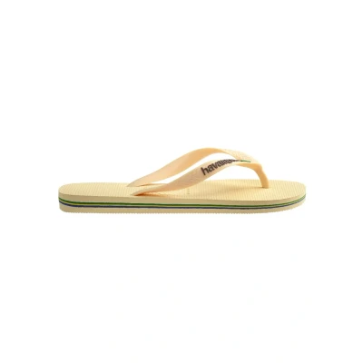 Image of Havaianas Brasil LOGO Buttercream Unisex Tbar sandals, Size: 9 10, Synthetics