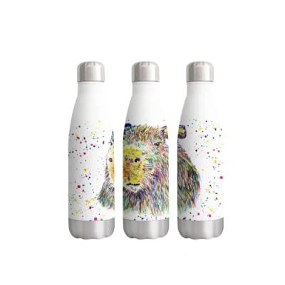 Image of Vixar Capybara Large Rodent Pet Watercolour Farm animals rainbow art Bottle double Wall insulated Stainless steel sport Drinks 500ml WHITE Gift ideal for school work office Oudoor sports