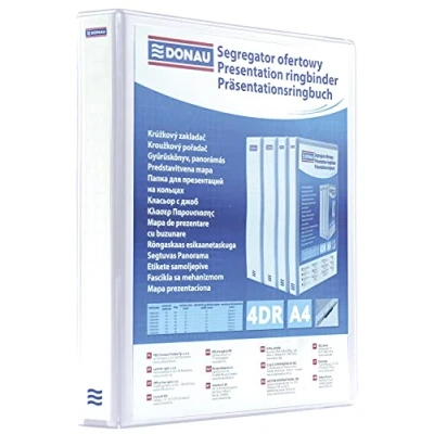 Image of Display Ringbinder DONAU PP A4/4RD/65 White/Document Archiving/Type / Kind Ofertowy/Pockets 2 Wewnętrzne, Zewnetrzne, 1 Grzbietowa/Material Cardboard/pp