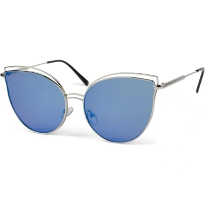 Image of styleBREAKER Ladies cat Eye Sunglasses with double frame and polycarbonate lenses, eyes shape 09020121, Colour:Silver Frame/Mirrored Blue Glass