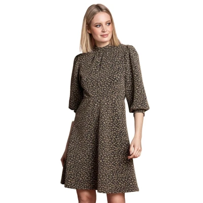 Image of Roman Originals Women Shimmer Animal Print Fit &amp; Flare Dress Ladies Spring Everyday Summer Evening Vacation Work Holiday 3/4 Sleeve Smart Casual Gold Size 18
