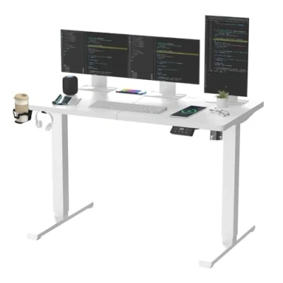 Image of SANODESK QS1+140 * 60 Electric Standing Desk Height Adjustable Sit Stand 4 Memory Smart Pannel (White Frame+ White Desktop)