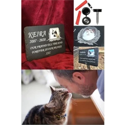 Image of Personalised Photo Frame Cat Memorial Plaque 25cm x 18cm. Grave Ornaments gift Cats, Dog, Pet Gifts. Engraved Plaques for Bereavement Marker sympathy optional stake
