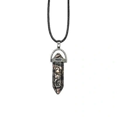 Image of VIE Double Point Pencil Pendant, Black String (Rhodonite)