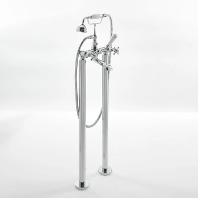 Image of Milano Elizabeth Traditional Freestanding Bath Shower Mixer Tap Crosshead Handles Chrome White