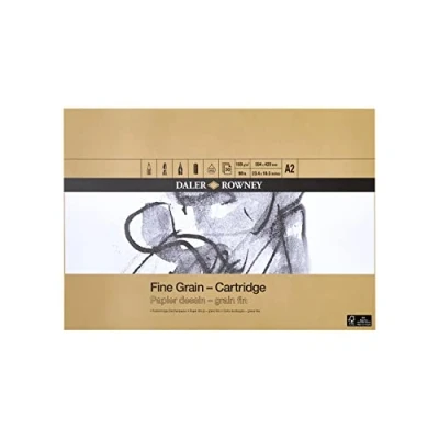 Image of Daler Rowney Fine Grain Lightly Textured 160gsm A2 Cartridge Drawing Paper Pad, Glued 1 Side, 30 White Sheets, Ideal for Professional Artists &amp; Students