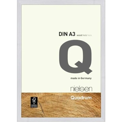 Image of nielsen Quadrum Photo Frame, A3, 29.7x42cm Wood Picture Snow White Frame with Protective Float Glass and Push Turn Clips