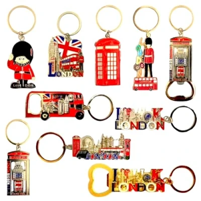 Image of Souvenirs Pack of 10 London Keyrings British Key ring Union Jack Chain England Metal Keyring Gift