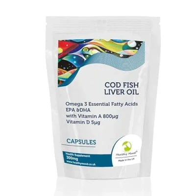 Image of High Strength Cod Liver Oil 300mg Capsules: Vitamin A, D3, Omega 3 EPA DHA Fish UK Made Health Supplements