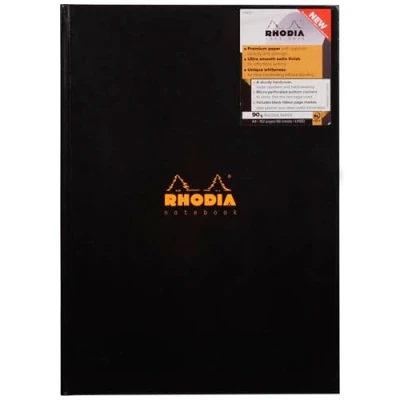Image of Rhodia Ref 119230C Hardback Casebound Business Book (192 Pages) A4 Size, Lined Rulings, 90gsm Vellum Paper, Year Planner on the Inside Front Cover Black