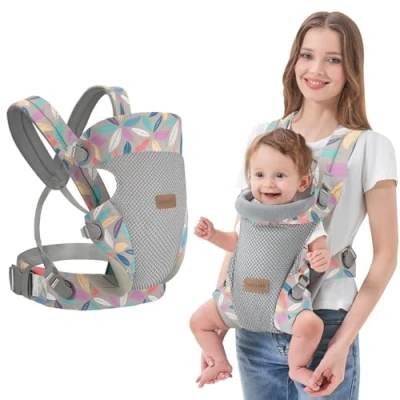 Image of IULONEE Baby Carrier, Upgrade Newborn to Toddler Carrier with Lumbar Support Ergonomic Infant Wrap Convertible Front and Back Backpack Carry for Babies 3 36 Months Blue