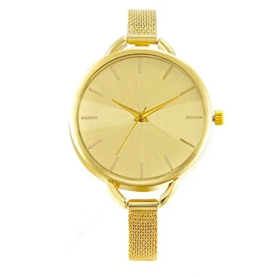Image of JewelryWe Women Elegant Gold Tone Round Dial Mesh Stainless Steel Band Analog Quartz Dress Wrist Watch