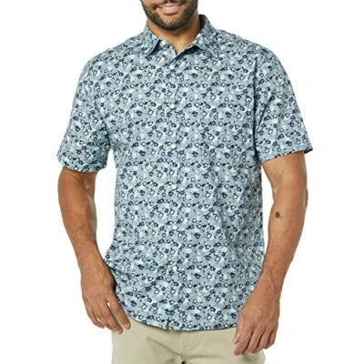 Image of Amazon Essentials Men&#039;s Slim Fit Short Sleeve Poplin Shirt, Blue Floral, XS