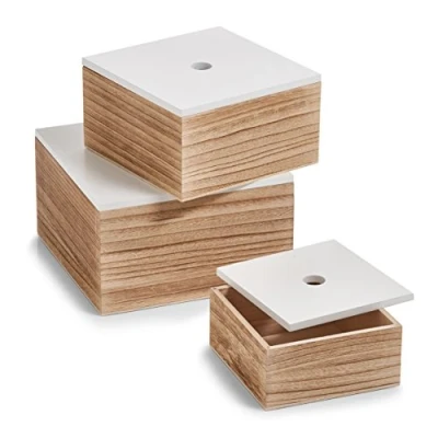 Image of Zeller 15148 Storage Box, Set of 3, Approx. 16 x 8 cm, 20 11.2 24 14 White/Natural, Wood