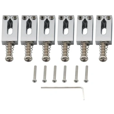 Image of Musiclily Pro 10.8mm Modern Style Zinc Alloy Bridge Saddles for Import Strat Tele Electric Guitar, Chrome (Set of 6)