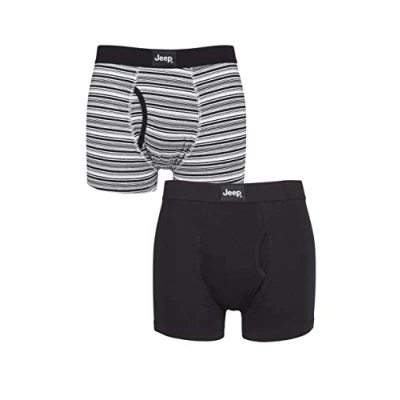 Image of Mens 2 Pack Jeep Tonal Stripe and Plain Keyhole Hipster Trunks Black / White Extra Large