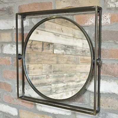 Image of Darthome Ltd Industrial Square Metal Frame Wall Mounted Home Bathroom Fireplace Mirror Large 49cm x 47cm