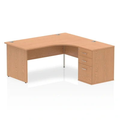 Image of Impulse 1600mm Right Crescent Office Desk Oak Top Panel End Leg Workstation 600 Deep High Pedestal