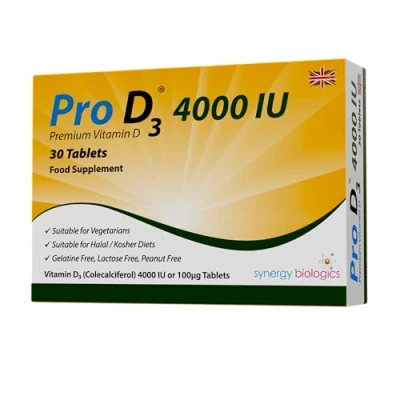 Image of Pro D3 4000 IU Tablets Premium Vitamin 30 Gelatine Free, Lactose Dairy Nut Free Suitable for Vegetarians, Halal &amp; Kosher Diets Made in The UK
