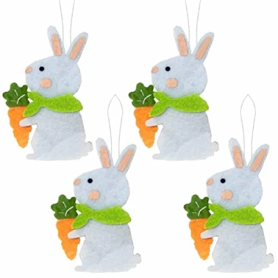 Image of Widdle Gifts Ltd Easter Decorations, Bonnet Making, Arts and Crafts 4 Pack Felt Bunnies with Carrots 5108