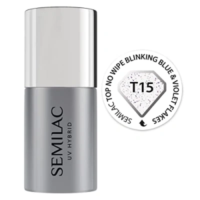 Image of Semilac Top Coat No Wipe UV Gel Soak Off Polish Salon Quality Manicure Effective Long Lasting Crack Resistant Easy to Apply (Blinking Blue &amp; Violet, 7ml)