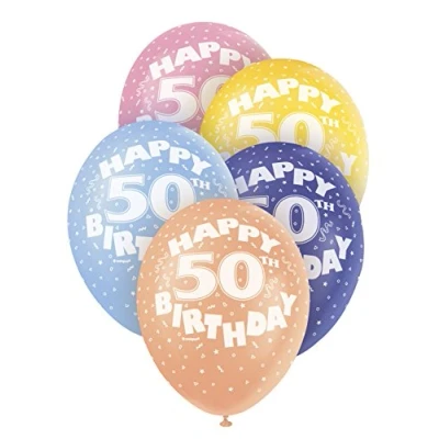 Image of Unique Party 80215 12&quot; Pearlised Latex Assorted Happy 50th Birthday Balloons, Pack of 5