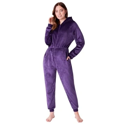 Image of CityComfort Onesies for Women Soft Comfy Fleece Pyjamas Nightwear Fluffy Onesie Lounge Wear Sizes S XL (Dark Purple, M)