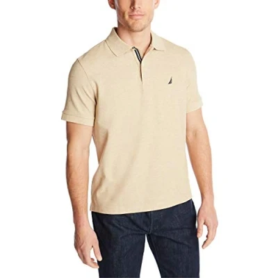 Image of Nautica Men&#039;s Performance Pique Polo Shirt, Coastal Camel Heather, Medium