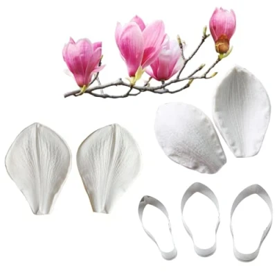 Image of Welink 7pcs/Set Magnolia Petal Leaf Veiner Silicone Mold Stainless Steel Cutter Handmade Fondant Flower Mould Cake Decorating Tool