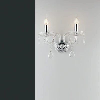 Image of INCANTO Twin 2 Light Candle Wall Chrome, Crystal 40x34x18cm