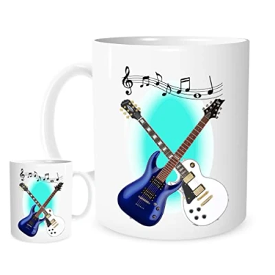 Image of 11OZ Crossed Guitars Logo Mug, Lovely Ceramic Gift Mug Featuring Emblem Music Band Guitarist