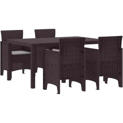 Image of vidaXL 5 Piece Garden Dining Set with Cushions Brown Poly Rattan