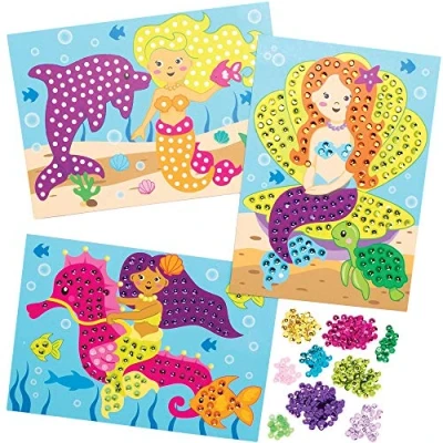 Image of Baker Ross AT732 Mermaid Sequin Picture Kits Pack of 4, for Kids Arts and Crafts Projects